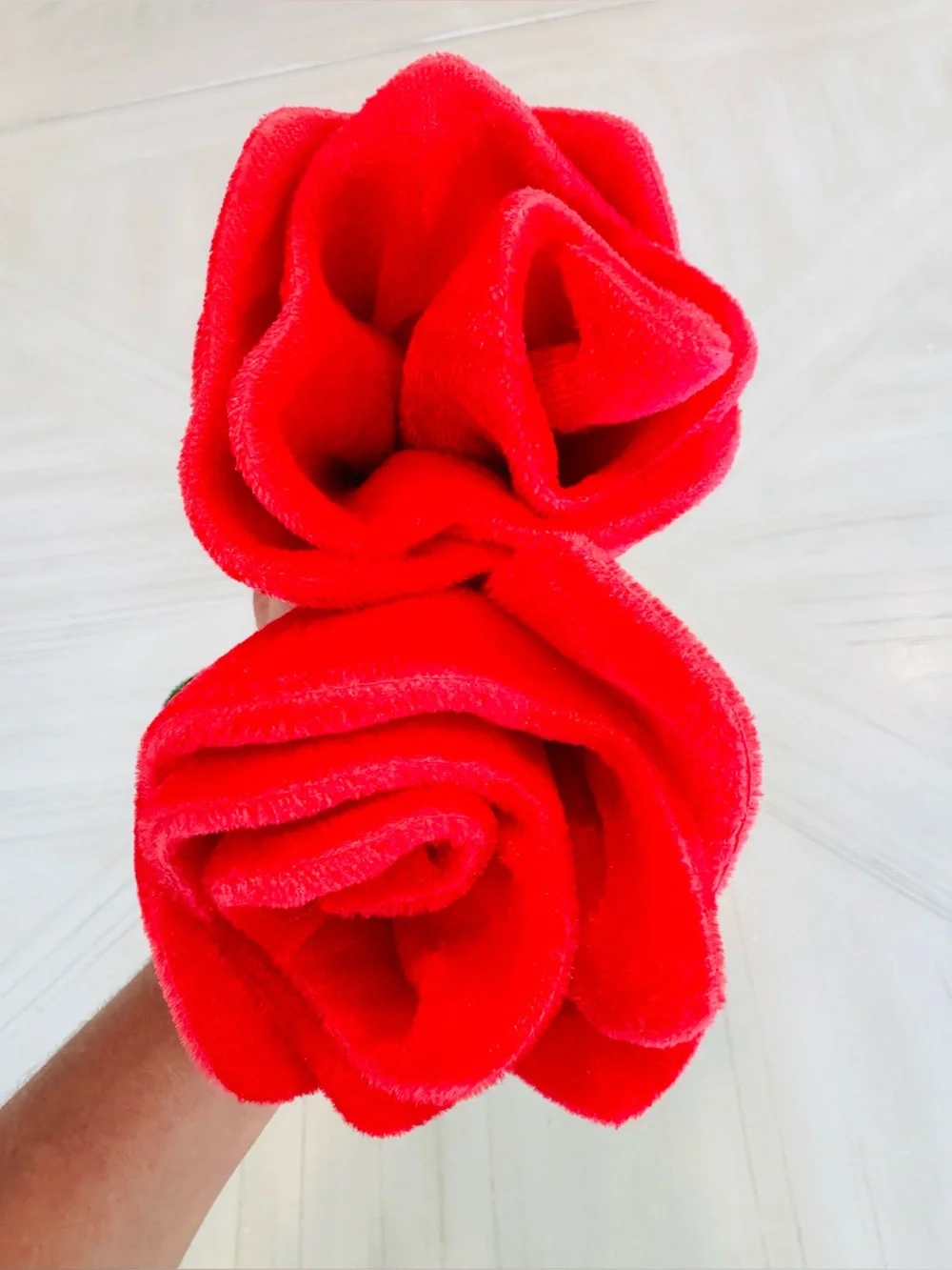 Set of 2 Bendable Long Stem Red Felt Roses | Plush Fabric Flowers | Craft & Gift